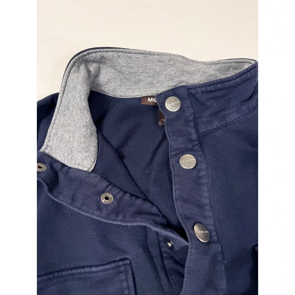 Michael Kors Pullover XL Navy Blue Snap Neck Utility Pocket Long Sleeve Top